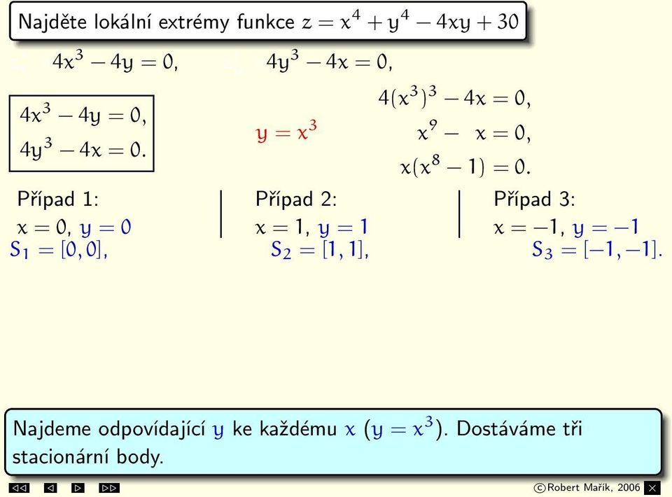 Případ 1: x = 0, y = 0 Případ 2: x = 1, y = 1 Případ 3: x = 1, y = 1 S 1 = [0, 0], S 2 = [1, 1], S 3 = [ 1, 1].