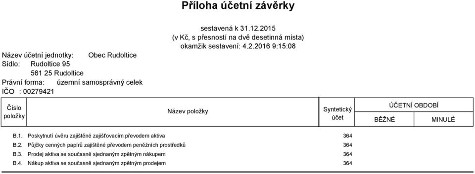 1. Poskytnutí úvěru zajištěné zajišťovacím převodem aktiva 364 B.2. Půjčky cenných papírů zajištěné převodem peněžních prostředků 364 B.3. Prodej aktiva se současně sjednaným zpětným nákupem 364 B.