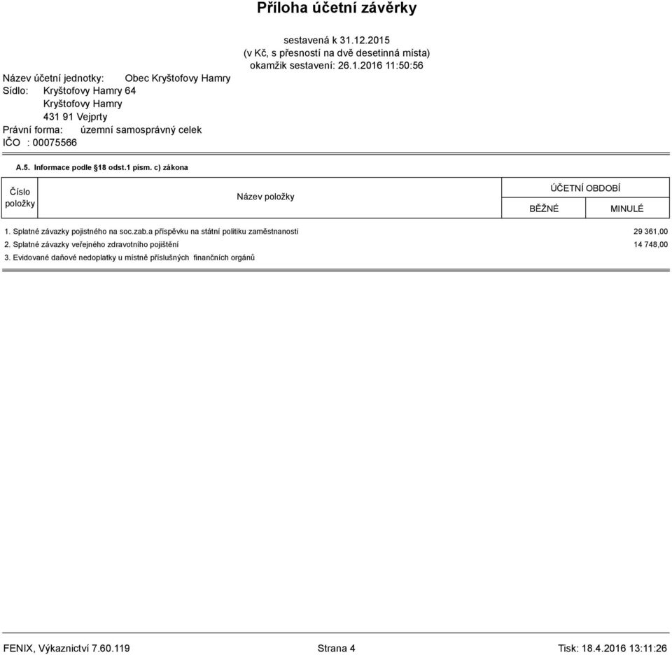 Splatné závazky veřejného zdravotního pojištění 14 748,00 3.