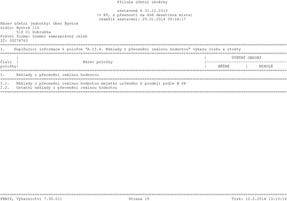 ----------------------------------- položky BĚŽNÉ MINULÉ I. Náklady z přecenění reálnou hodnotou I.1.