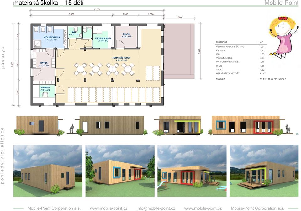 TERASY A:3,75 m2 pohledy/vizualizace m2 5 400 /UMÝVÁRNA A:7,19 m2 A:61,47 m2 8 000 půdorys