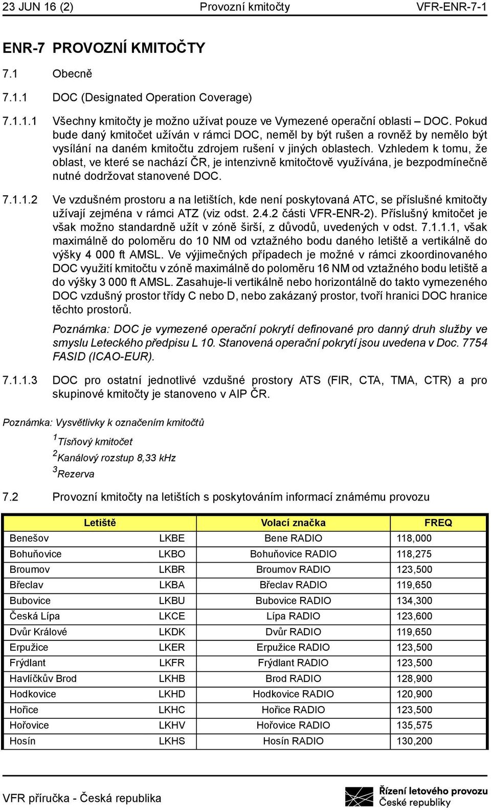 Vzhledem k tomu, že oblast, ve které se nachází ČR, je intenzivně kmitočtově využívána, je bezpodmínečně nutné dodržovat stanovené DOC. 7.1.