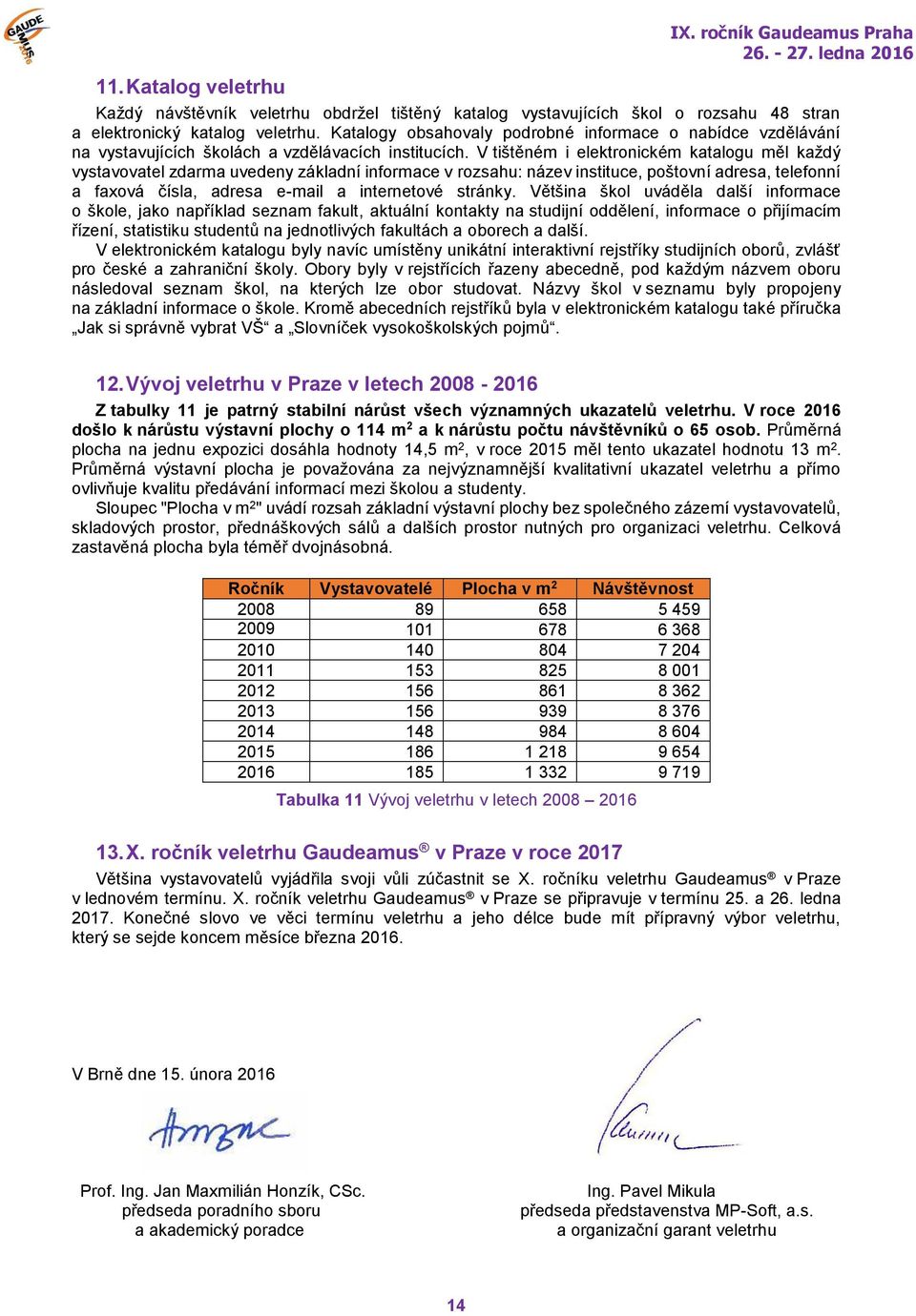 V tištěném i elektronickém katalogu měl každý vystavovatel zdarma uvedeny základní informace v rozsahu: název instituce, poštovní adresa, telefonní a faxová čísla, adresa e-mail a internetové stránky.
