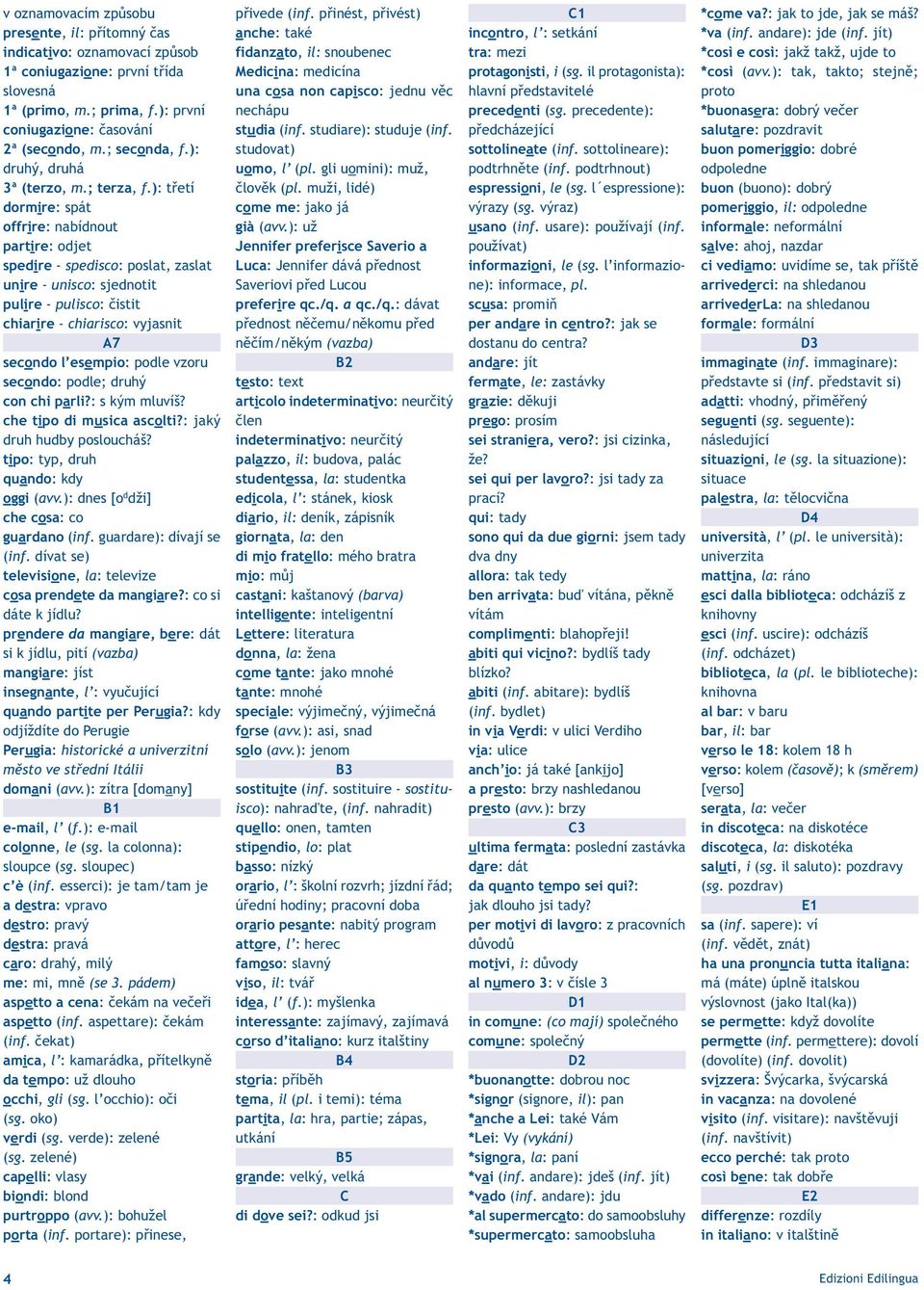 ): třetí dormire: spát offrire: nabídnout partire: odjet spedire - spedisco: poslat, zaslat unire - unisco: sjednotit pulire - pulisco: čistit chiarire - chiarisco: vyjasnit A7 secondo l esempio: