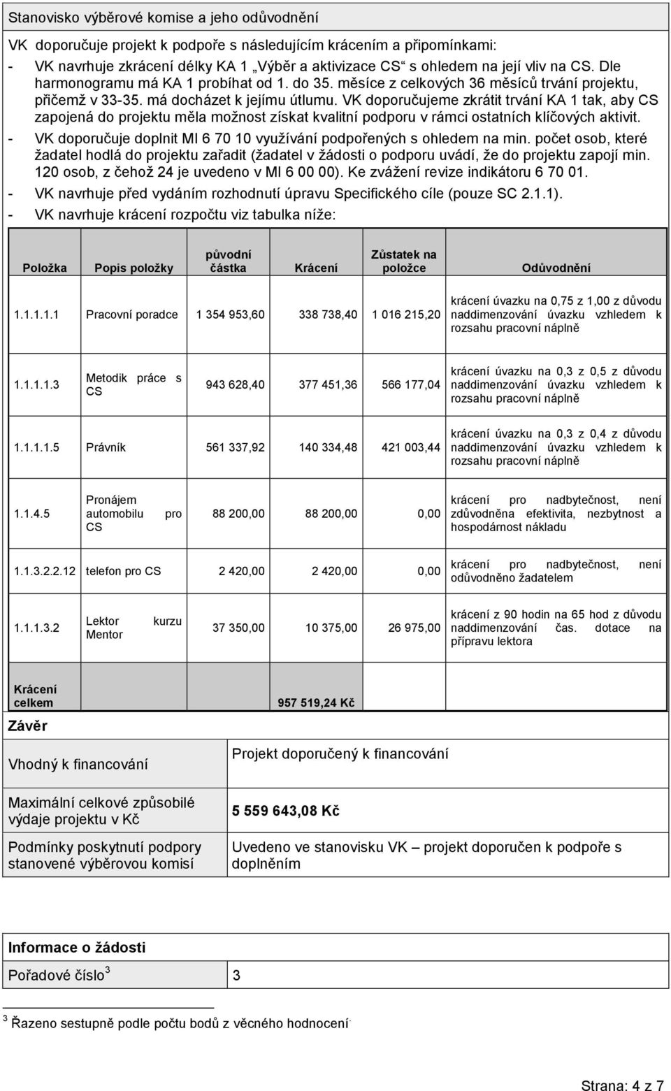 VK doporučujeme zkrátit trvání KA 1 tak, aby CS zapojená do projektu měla možnost získat kvalitní podporu v rámci ostatních klíčových aktivit.