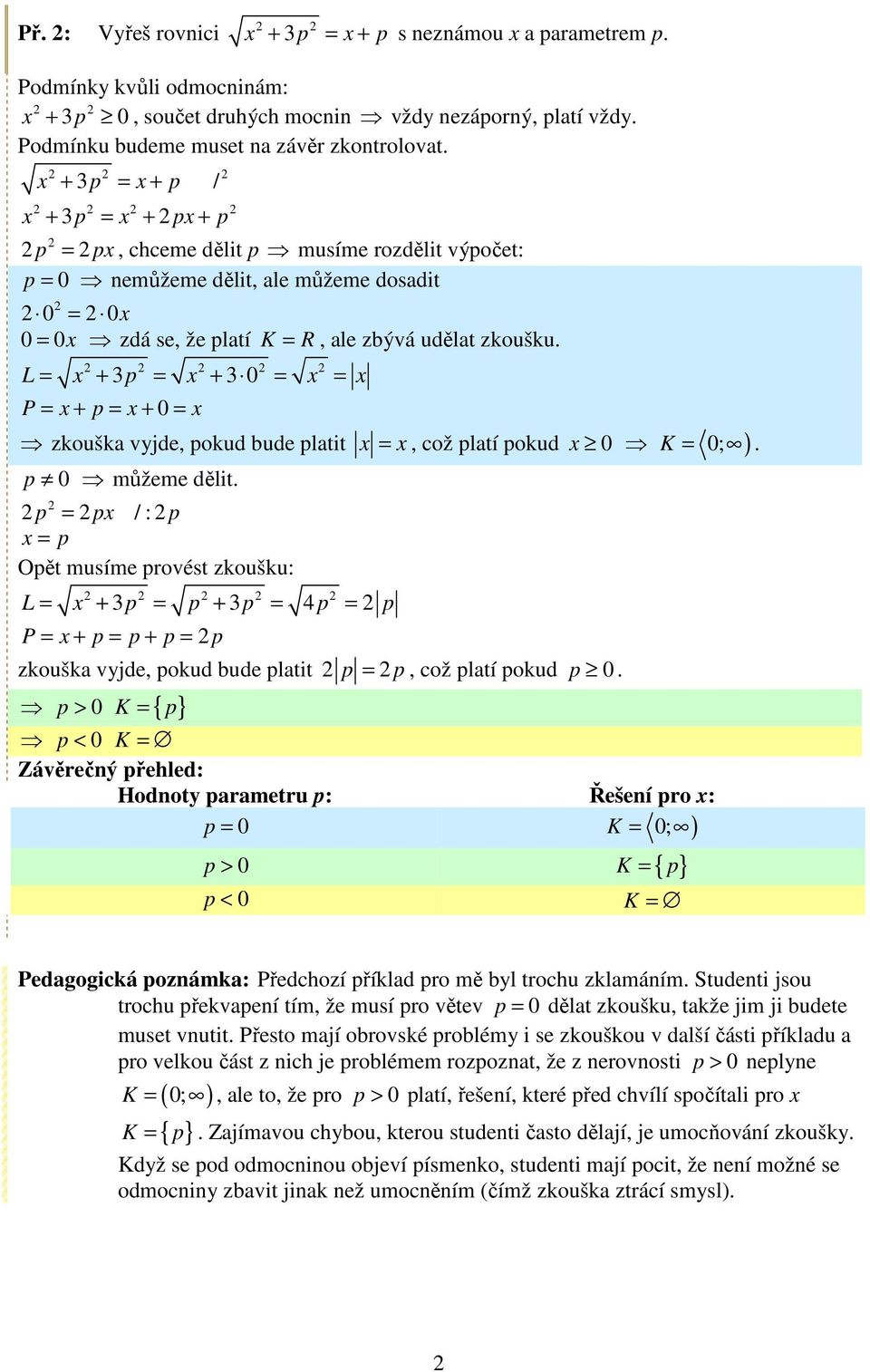 L + 3p + 3 0 P + p + 0 zkouška vyjde, pokud bude platit p 0 můžeme dělit. / : p p p p Opět musíme provést zkoušku: L + 3p p + 3p 4 p p P + p p + p p, ož platí pokud 0 K 0; ).