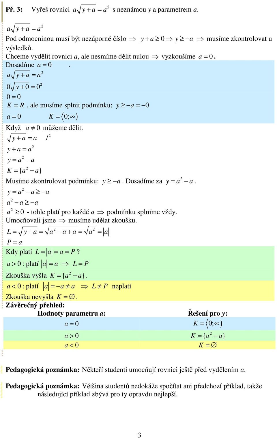 y + a a y + a a y a a { } K a a / Musíme zkontrolovat podmínku: y y a a a a a a a. Dosadíme za a 0 - tohle platí pro každé a podmínku splníme vždy. Umoňovali jsme musíme udělat zkoušku.