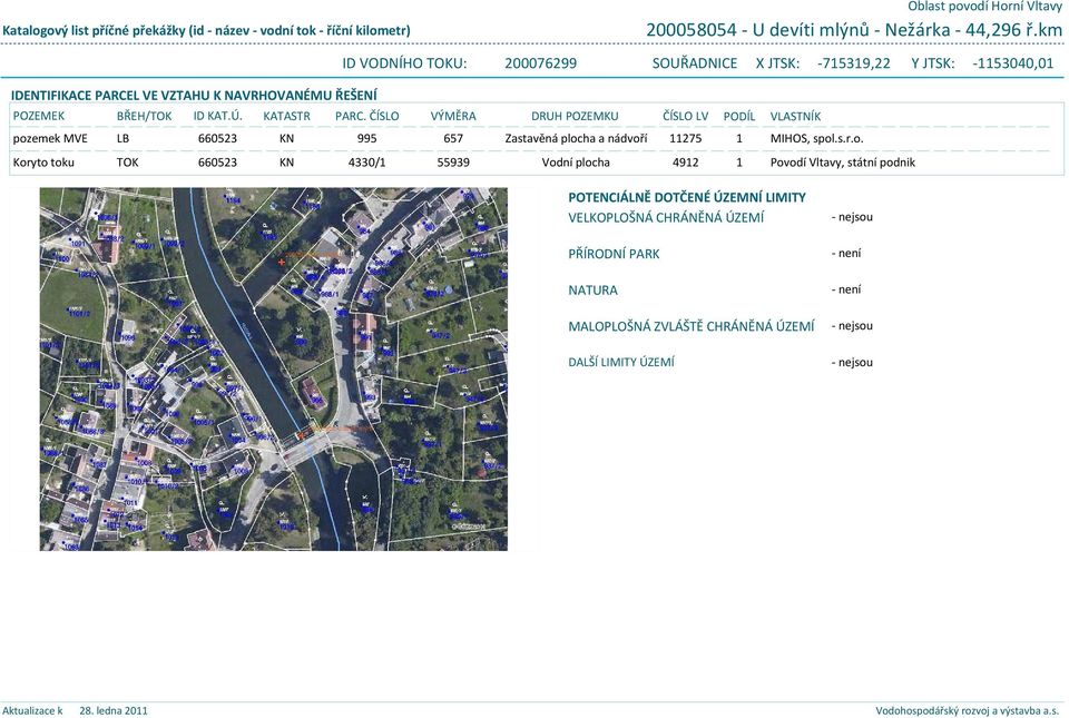 toku TOK 660523 KN 4330/1 55939 Vodní plocha 4912 1 VLASTNÍK MIHOS, spol.s.r.o. Povodí Vltavy, státní podnik