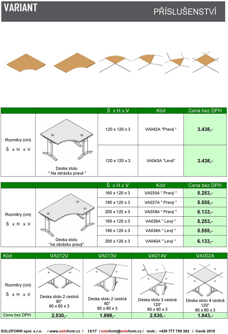 555,- Deska stolu "na obrázku pravý" 200 x 120 x 3 VA040A " Levý " 6.