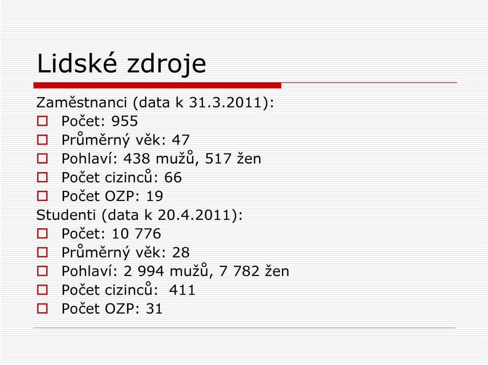 žen Počet cizinců: 66 Počet OZP: 19 Studenti (data k 20.4.