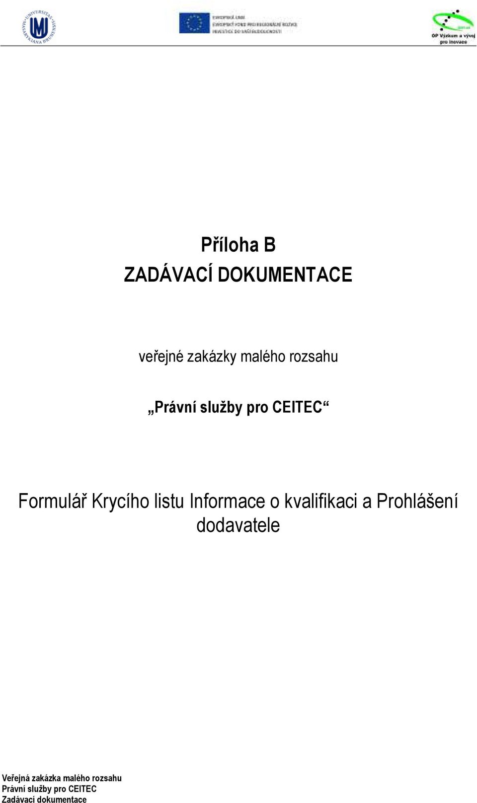 Formulář Krycího listu Informace