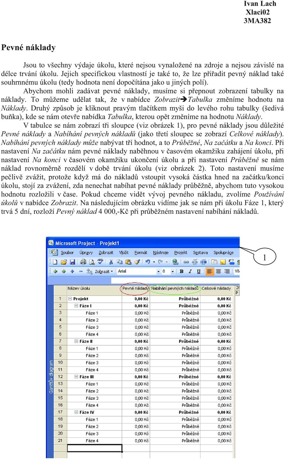 Abychom mohli zadávat pevné náklady, musíme si p epnout zobrazení tabulky na náklady. To m žeme ud lat tak, že v nabídce Zobrazit Tabulka zm níme hodnotu na Náklady.