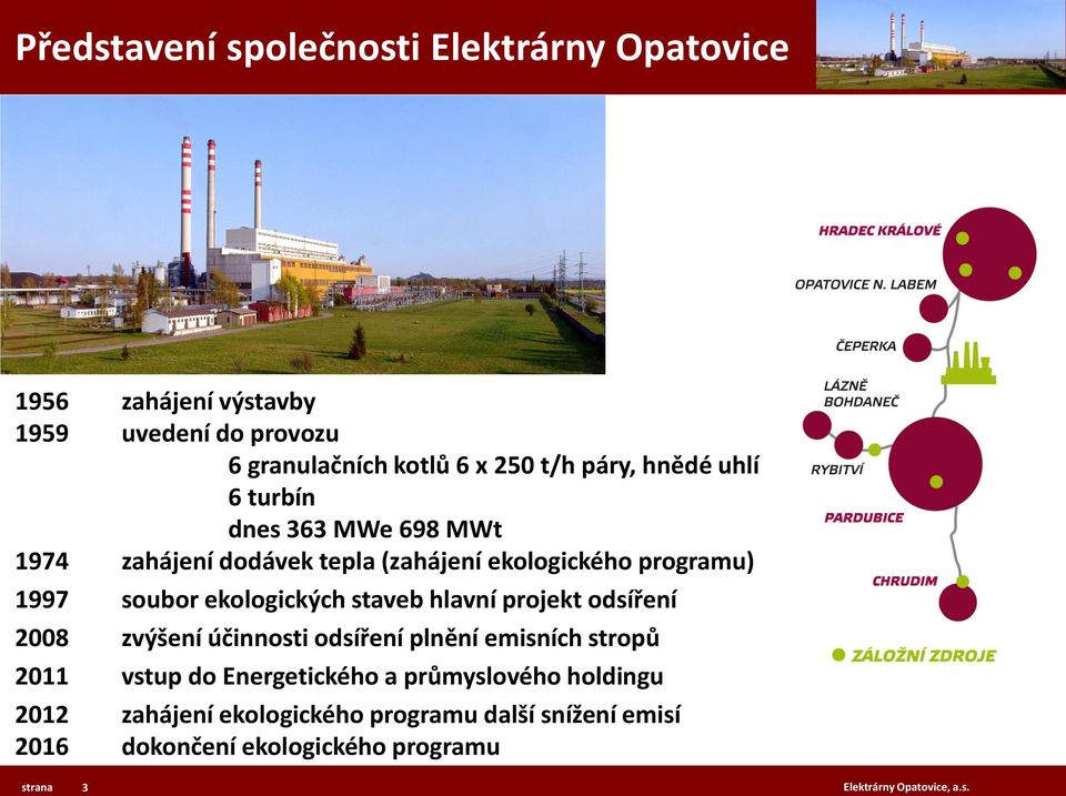 staveb hlavní projekt odsíření 2008 zvýšení účinnosti odsíření plnění emisních stropů 2011 vstup do Energetického a průmyslového