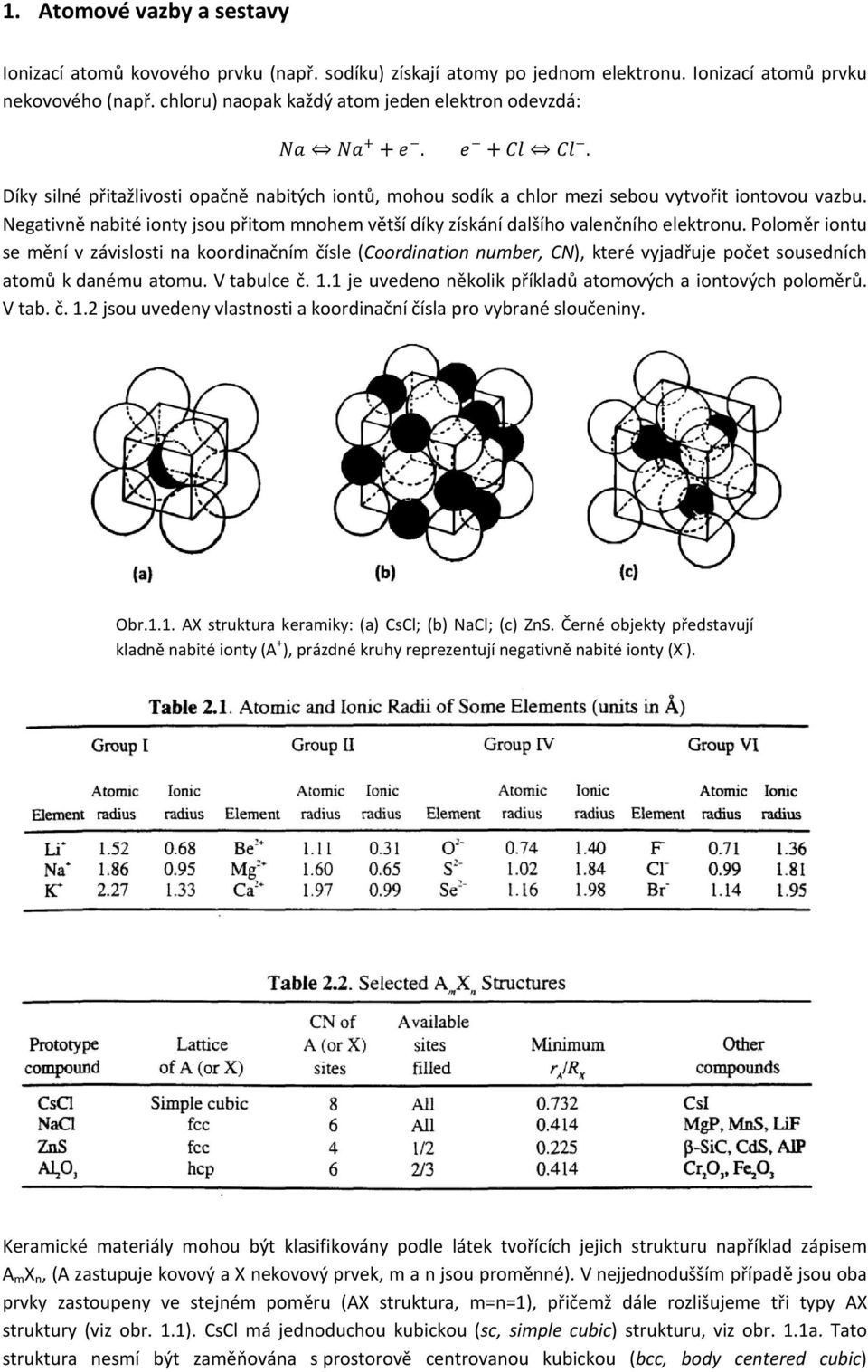 Poloměr iontu se mění v závislosti na koordinačním čísle (Coordination number, CN), které vyjadřuje počet sousedních atomů k danému atomu. V tabulce č. 1.