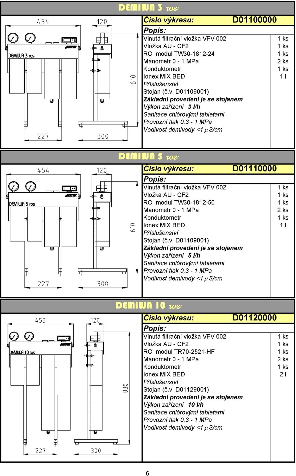 zařízení 5 l/h Provozní tlak 0,3 1 MPa D01110000 DEMIWA 10 ros Vložka AU CF2 RO modul TR702521HF