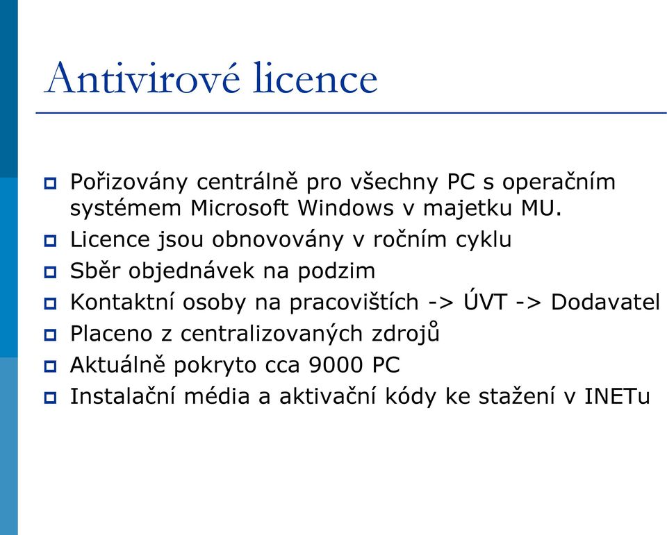 Licence jsou obnovovány v ročním cyklu Sběr objednávek na podzim Kontaktní osoby na