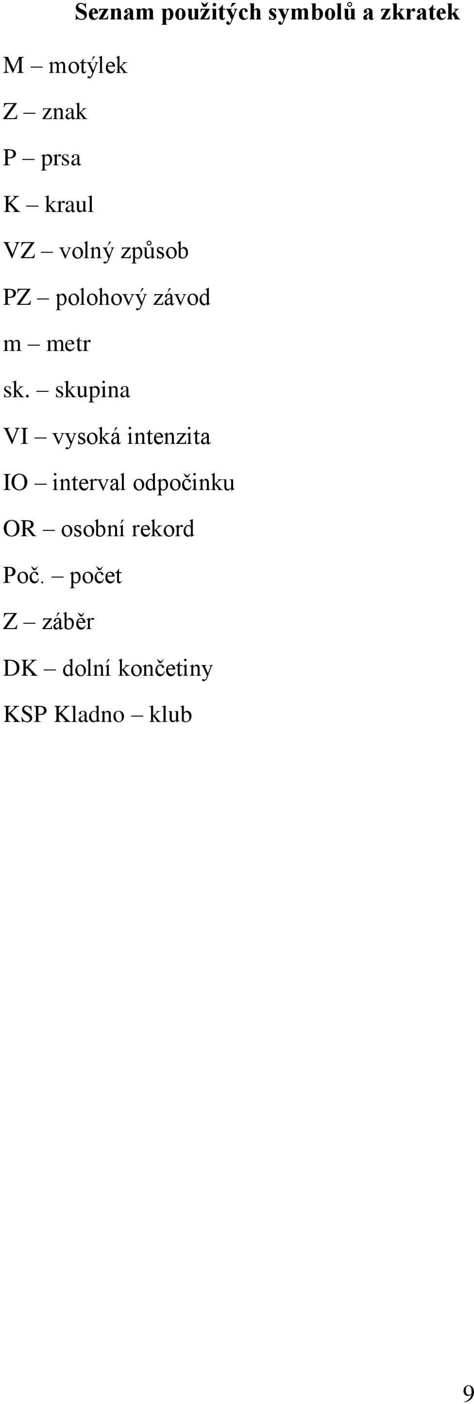 skupina VI vysoká intenzita IO interval odpočinku OR