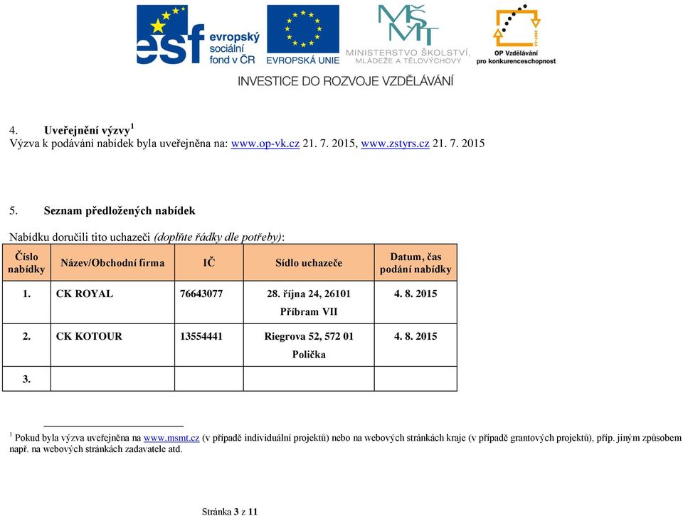 října 24, 26101 Příbram VII 2. CK KOTOUR 13554441 Riegrova 52, 572 01 Polička Datum, čas podání 4. 8. 2015 4. 8. 2015 3.