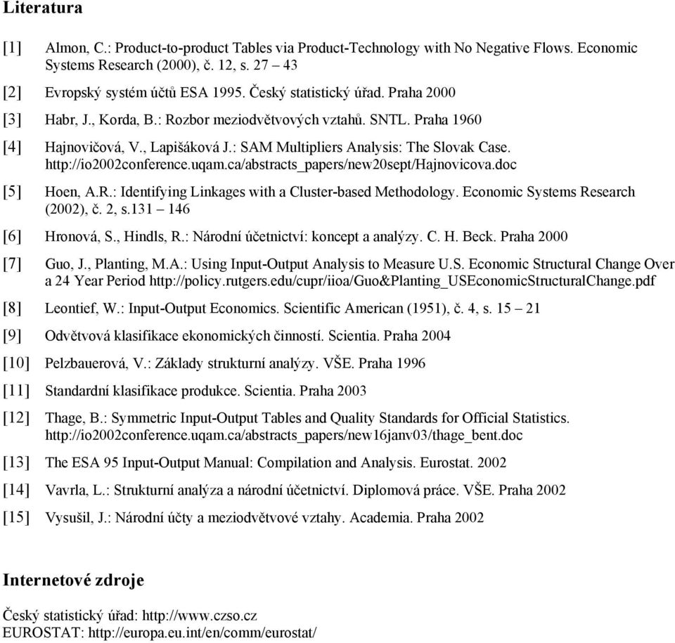 http://io2002conference.uqam.ca/abstracts_papers/new20sept/hajnovicova.doc [5] Hoen, A.R.: Identifying Linkages with a Cluster-based Methodology. Economic Systems Research (2002), č. 2, s.