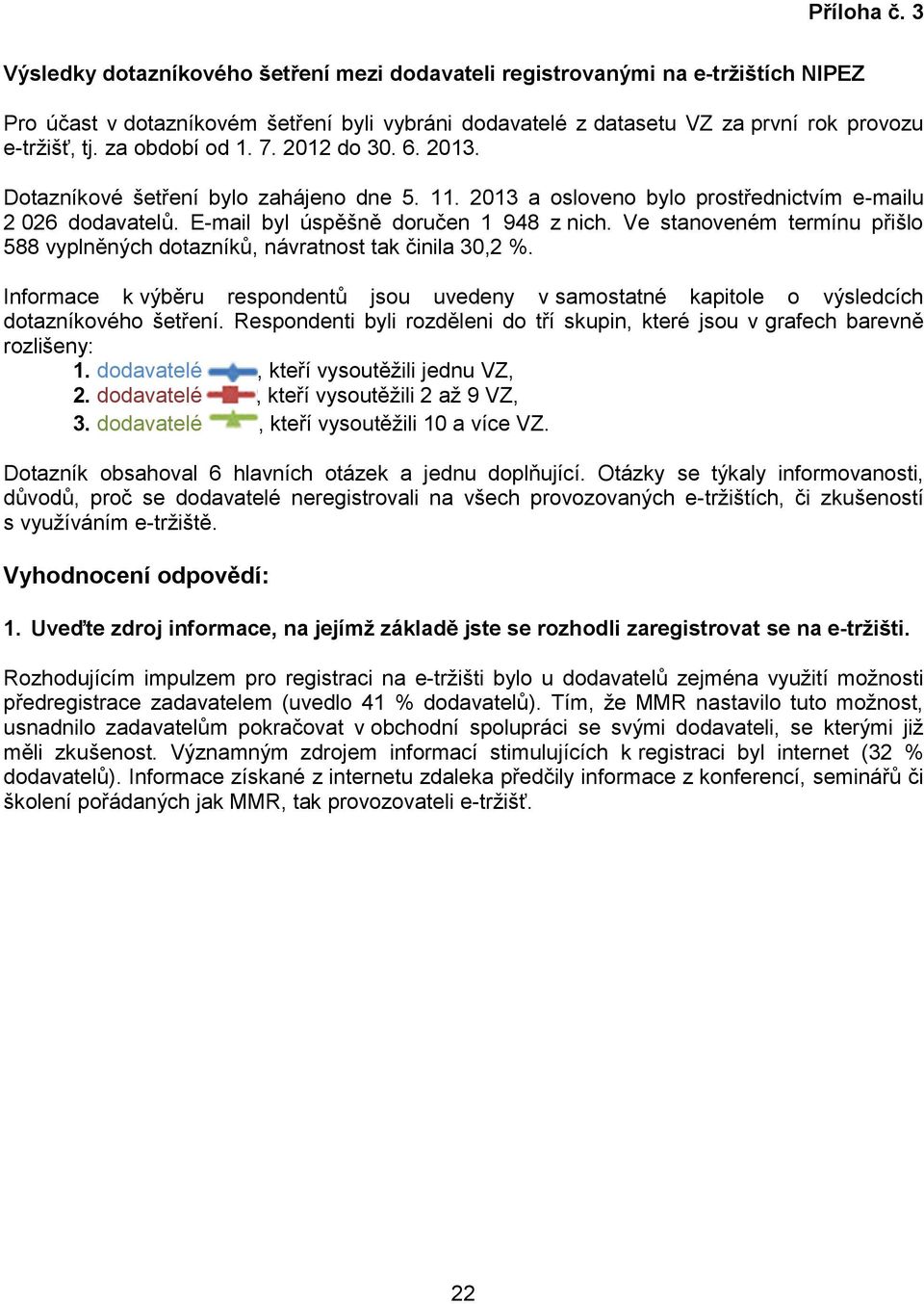 za období od 1. 7. 2012 do 30. 6. 2013. Dotazníkové šetření bylo zahájeno dne 5. 11. 2013 a osloveno bylo prostřednictvím e-mailu 2 026 dodavatelů. E-mail byl úspěšně doručen 1 948 z nich.