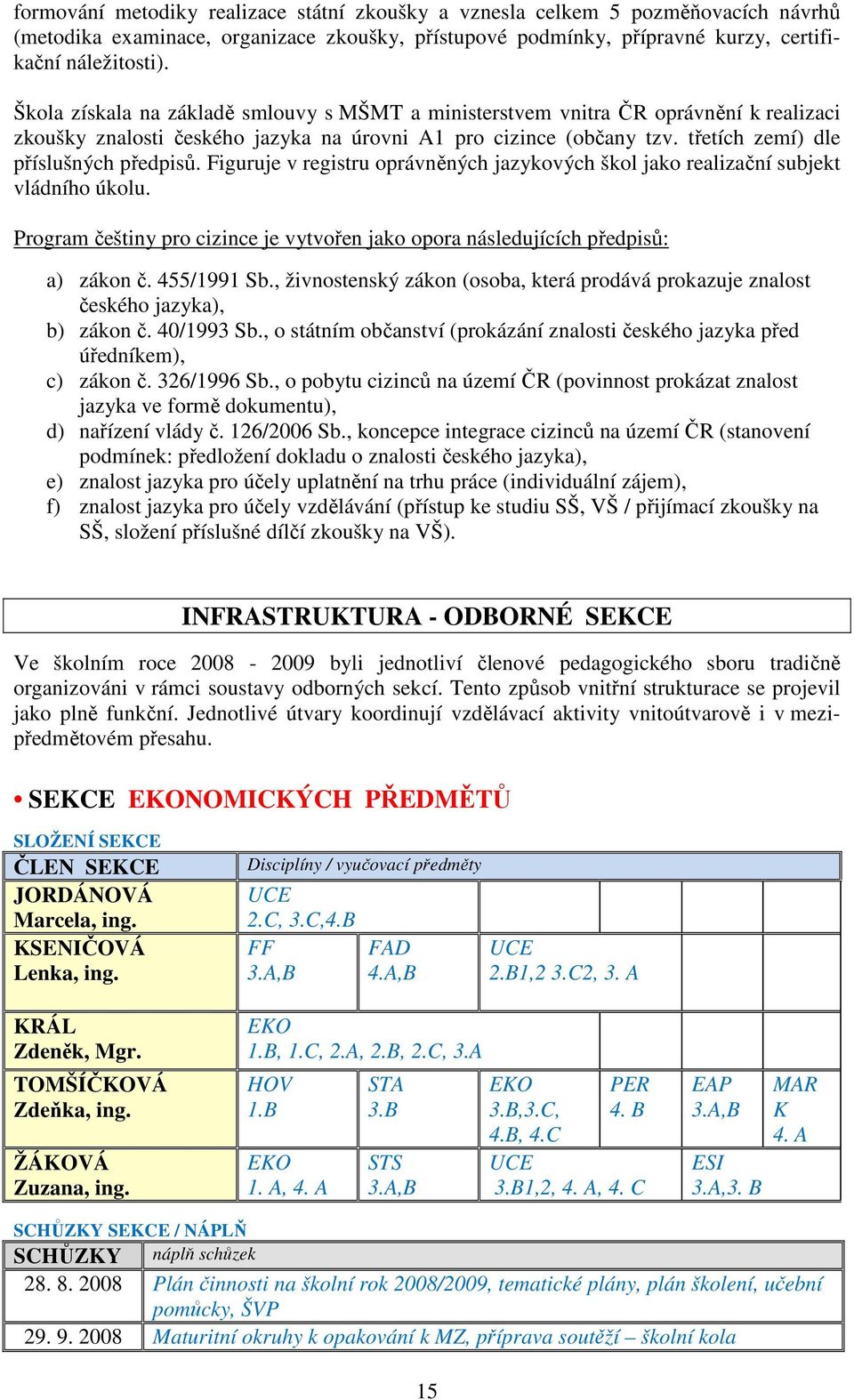 Figuruje v registru oprávněných jazykových škol jako realizační subjekt vládního úkolu. Program češtiny pro cizince je vytvořen jako opora následujících předpisů: a) zákon č. 455/1991 Sb.