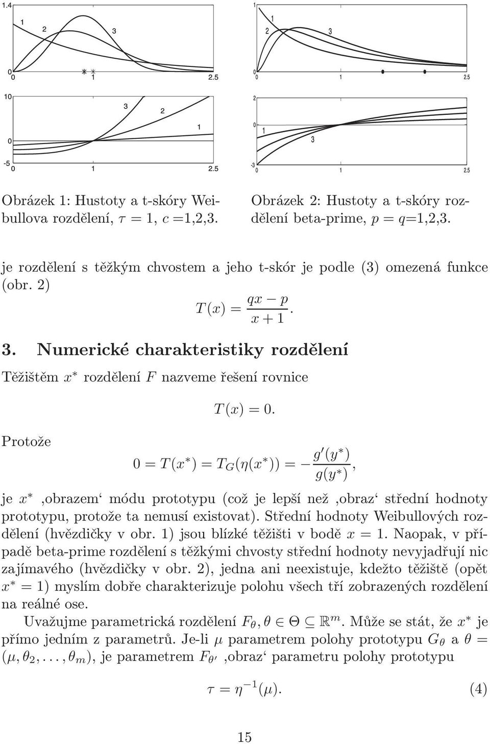 0 = T(x ) = T G (η(x )) = g (y ) g(y ), je x,obrazem móduprototypu(cožjelepšínež,obraz středníhodnoty prototypu, protože ta nemusí existovat). Střední hodnoty Weibullových rozdělení(hvězdičkyvobr.