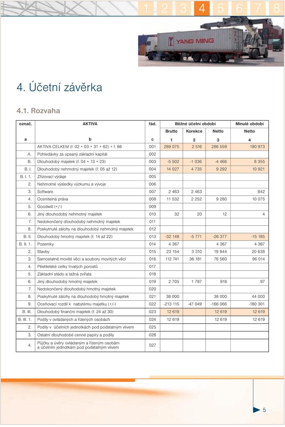 Nehmotné výsledky výzkumu a vývoje 006 3. Software 007 2 463 2 463 842 4. Ocenitelná práva 008 11 532 2 252 9 280 10 075 5. Goodwill (+/-) 009 6. Jiný dlouhodobý nehmotný majetek 010 32 20 12 4 7.