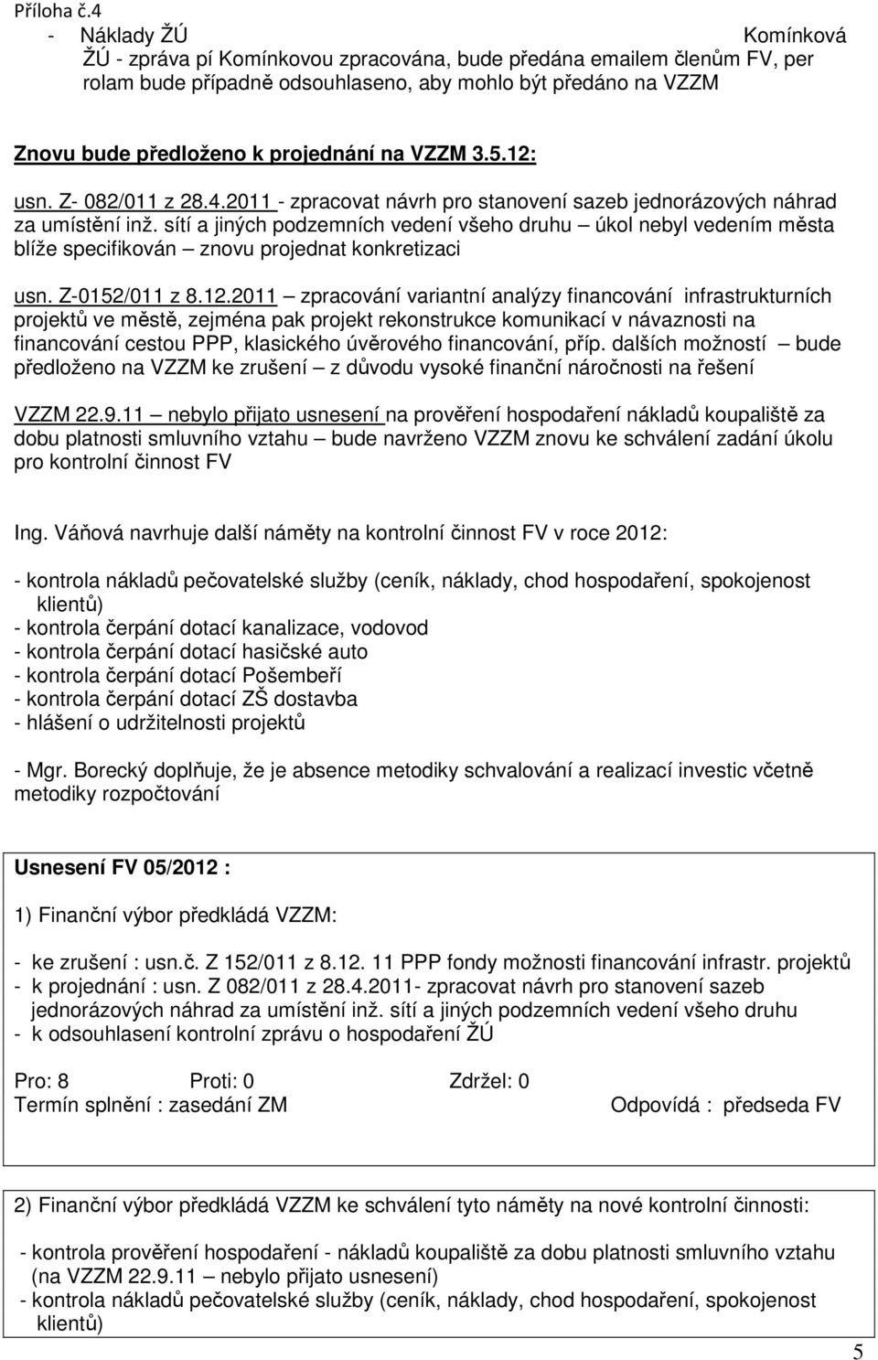 sítí a jiných podzemních vedení všeho druhu úkol nebyl vedením města blíže specifikován znovu projednat konkretizaci usn. Z-0152/011 z 8.12.