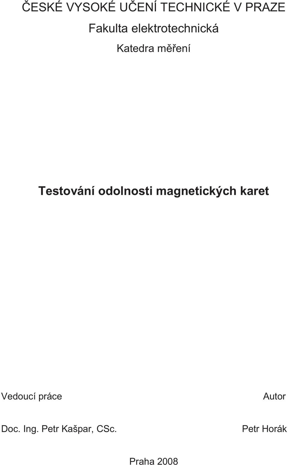 odolnosti magnetických karet Vedoucí práce