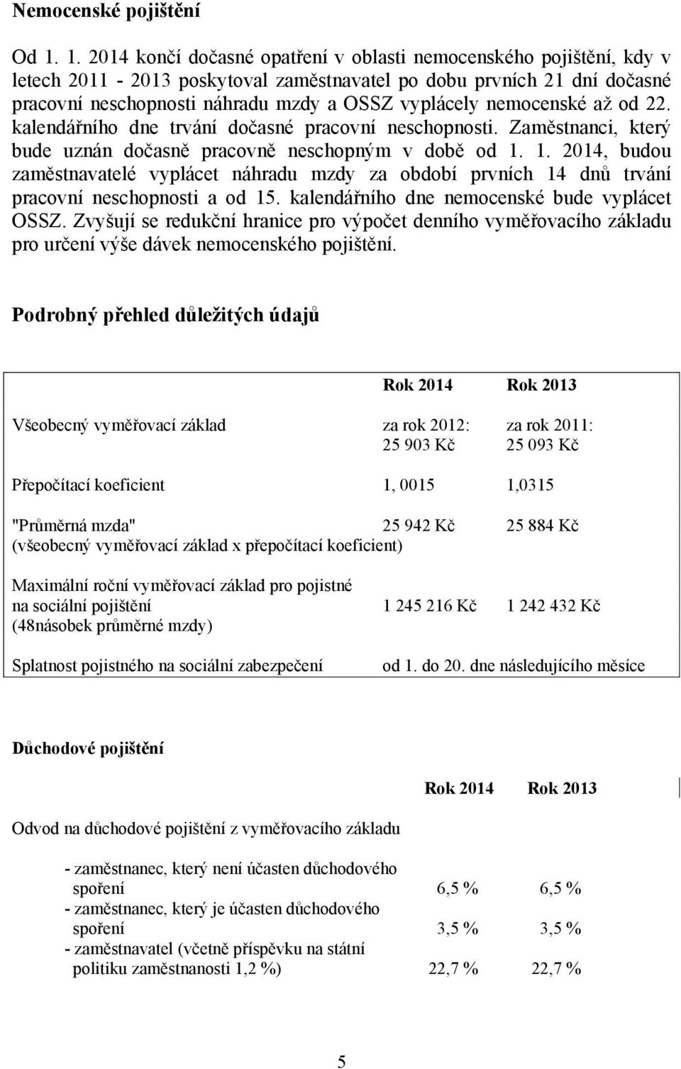 nemocenské až od 22. kalendářního dne trvání dočasné pracovní neschopnosti. Zaměstnanci, který bude uznán dočasně pracovně neschopným v době od 1.