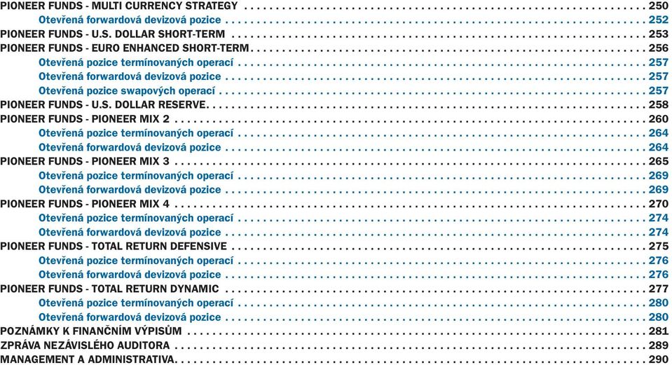 ................................................................ 257 Otevřená forwardová devizová pozice................................................................... 257 Otevřená pozice swapových operací.