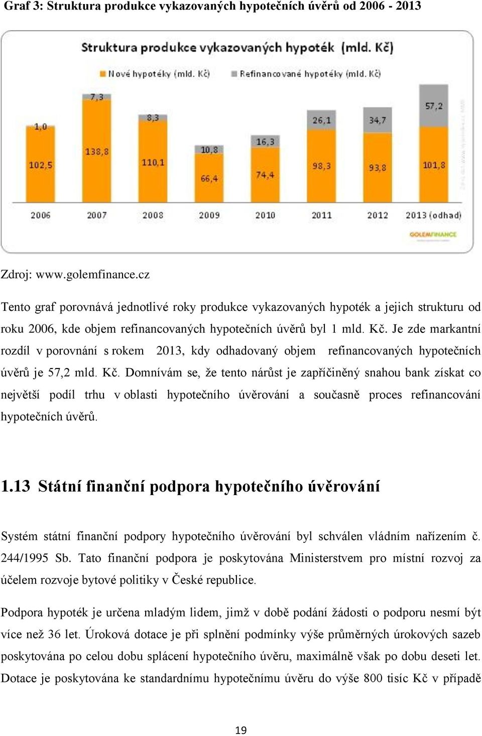 Je zde markantní rozdíl v porovnání s rokem 2013, kdy odhadovaný objem refinancovaných hypotečních úvěrů je 57,2 mld. Kč.