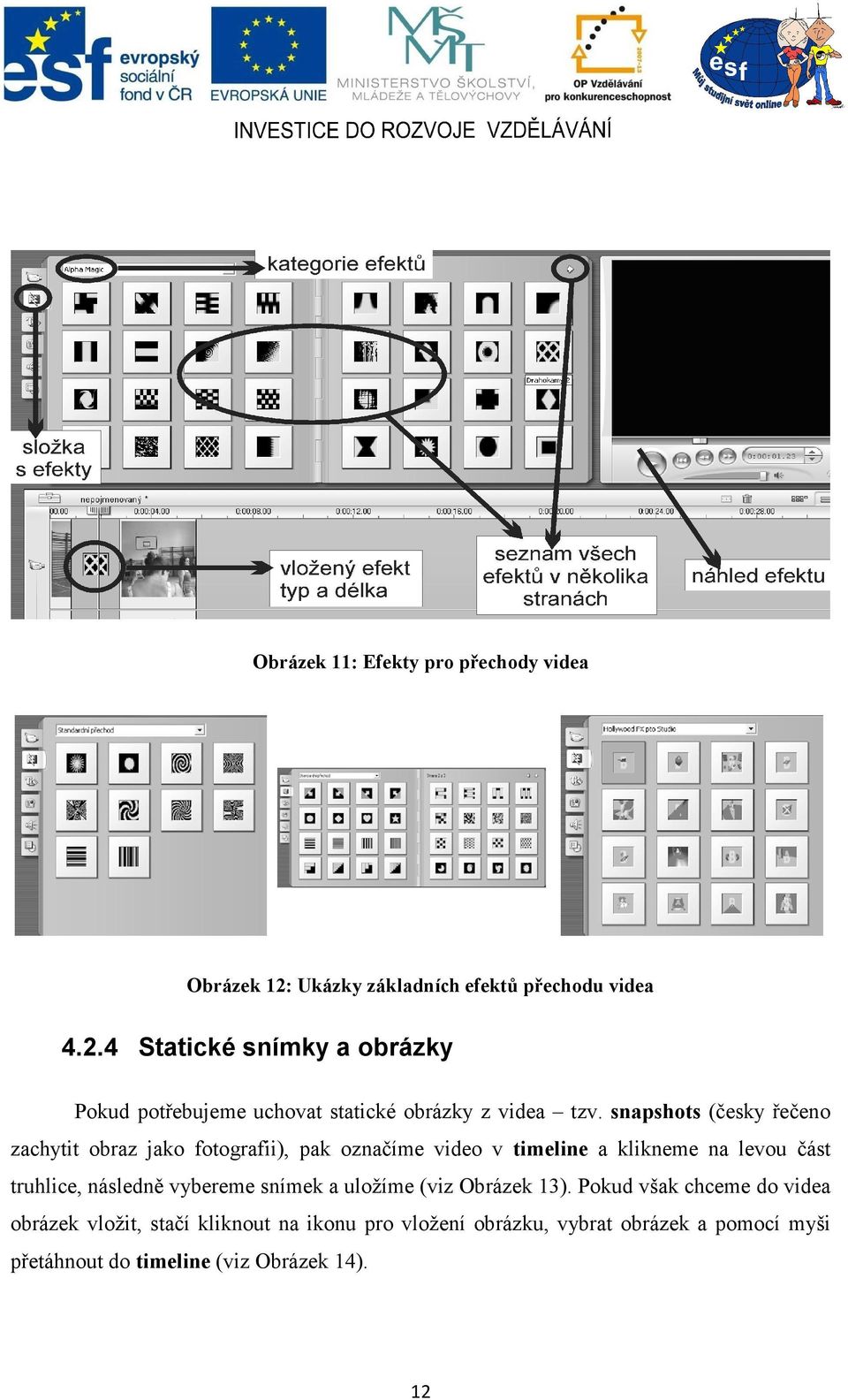 snapshots (česky řečeno zachytit obraz jako fotografii), pak označíme video v timeline a klikneme na levou část truhlice,