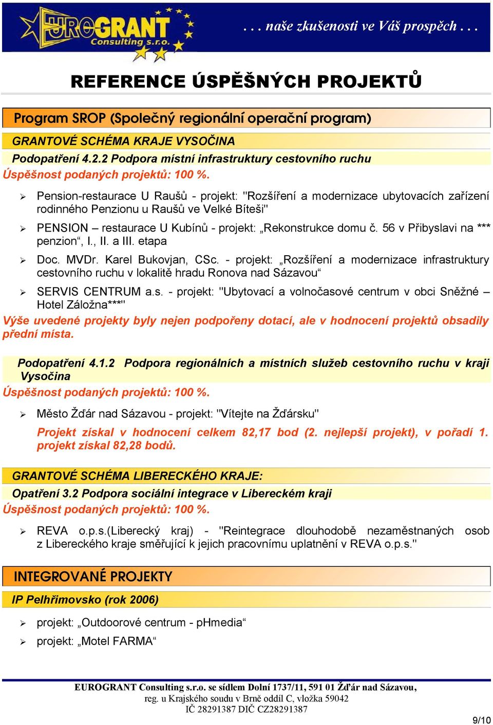 Kubínů - projekt: Rekonstrukce domu č. 56 v Přibyslavi na *** penzion, I., II. a III. etapa Doc. MVDr. Karel Bukovjan, CSc.