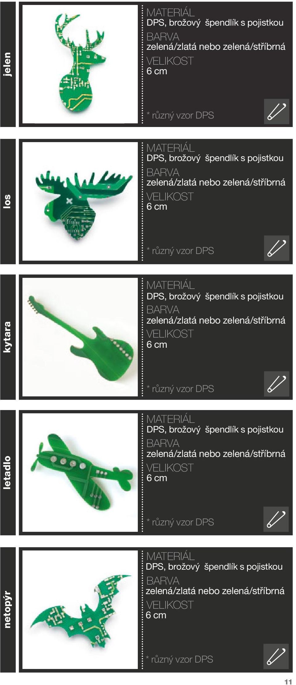 nebo zelená/stříbrná 6 cm * různý vzor DPS letadlo DPS, brožový špendlík s pojistkou zelená/zlatá nebo zelená/stříbrná 6