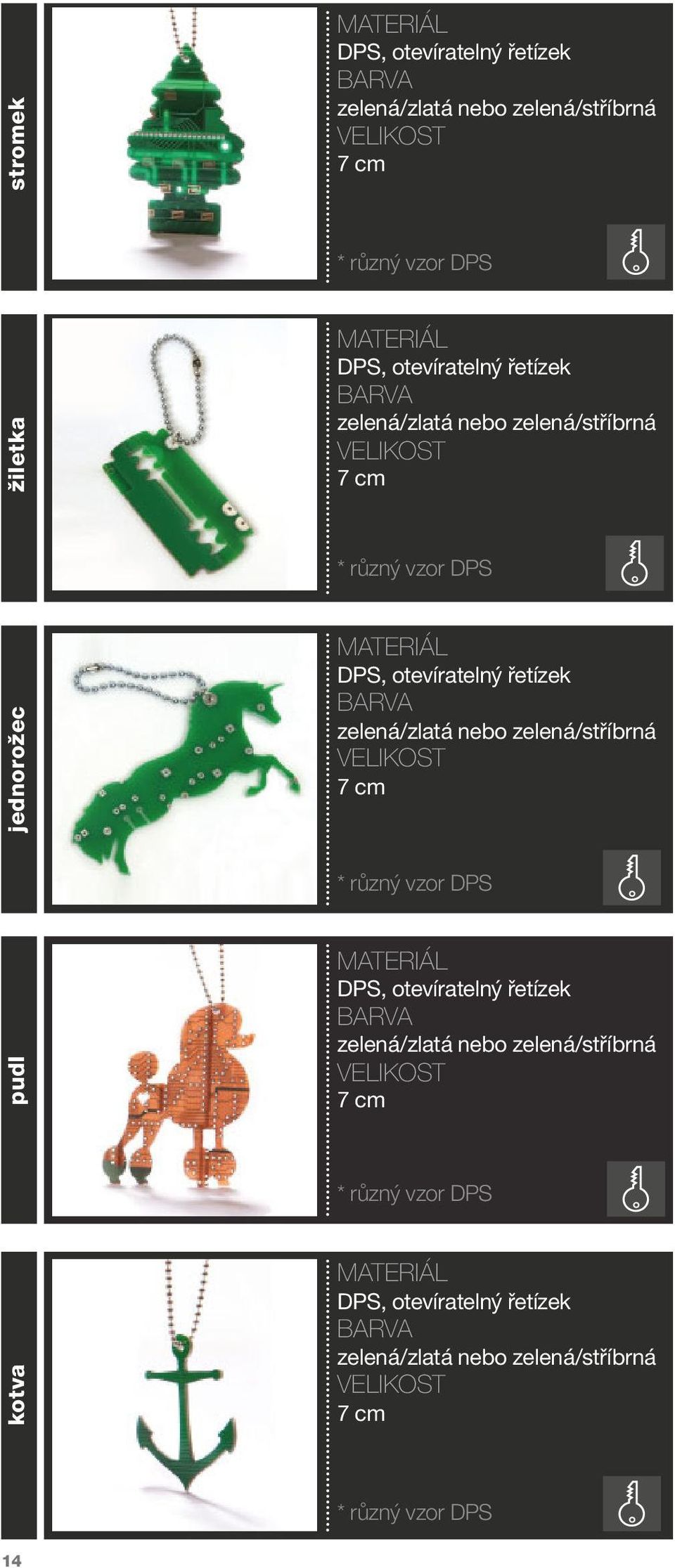 řetízek zelená/zlatá nebo zelená/stříbrná 7 cm * různý vzor DPS pudl DPS, otevíratelný řetízek zelená/zlatá nebo