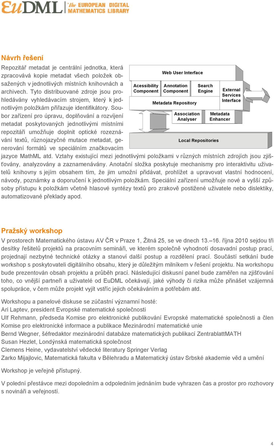 Tyto distribuované zdroje jsou prohledávány vyhledávacím strojem, který k jed- Interface Services Metadata Repository notlivým položkám přiřazuje identifikátory.