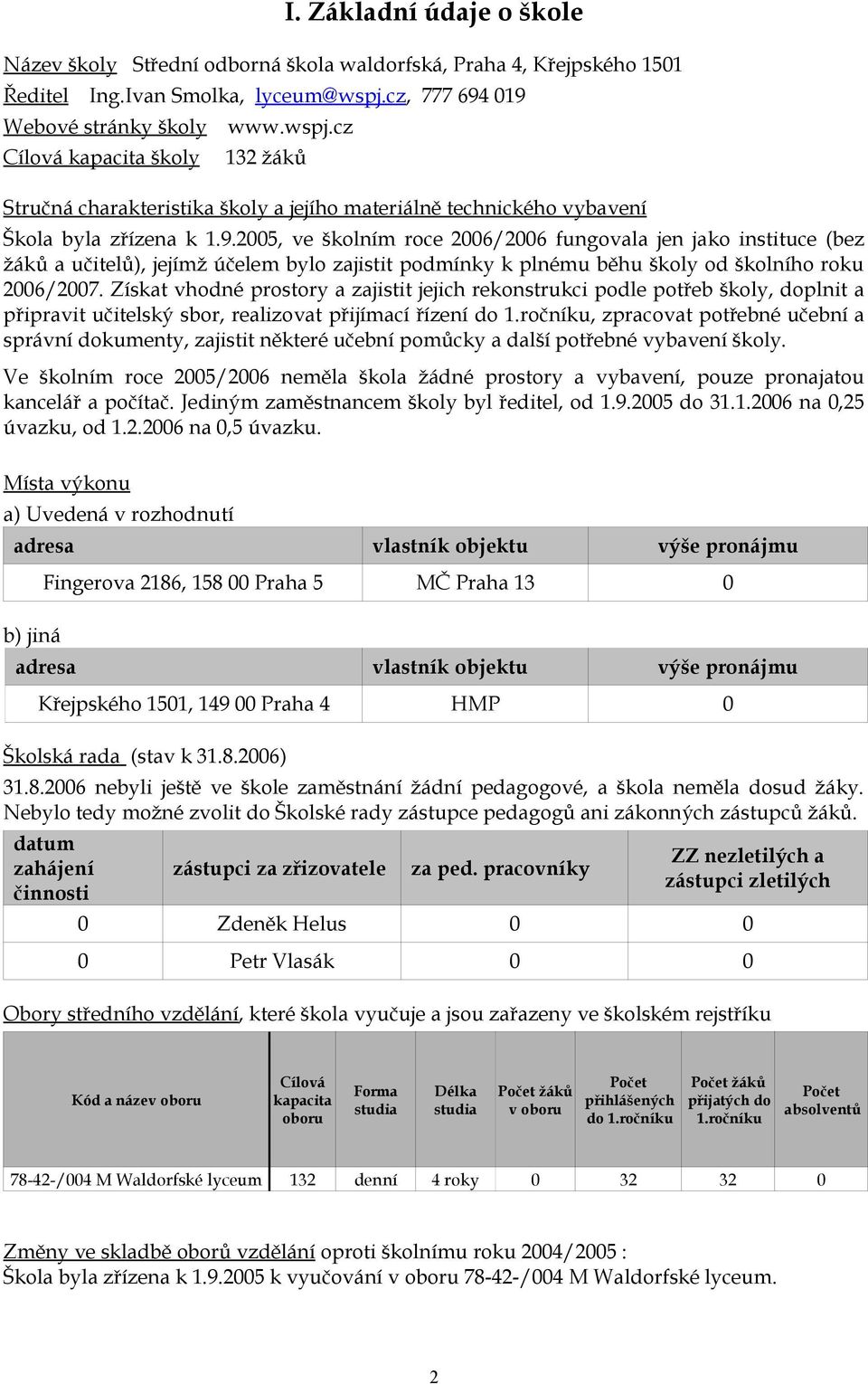 2005, ve školním roce 2006/2006 fungovala jen jako instituce (bez žáků a učitelů), jejímž účelem bylo zajistit podmínky k plnému běhu školy od školního roku 2006/2007.