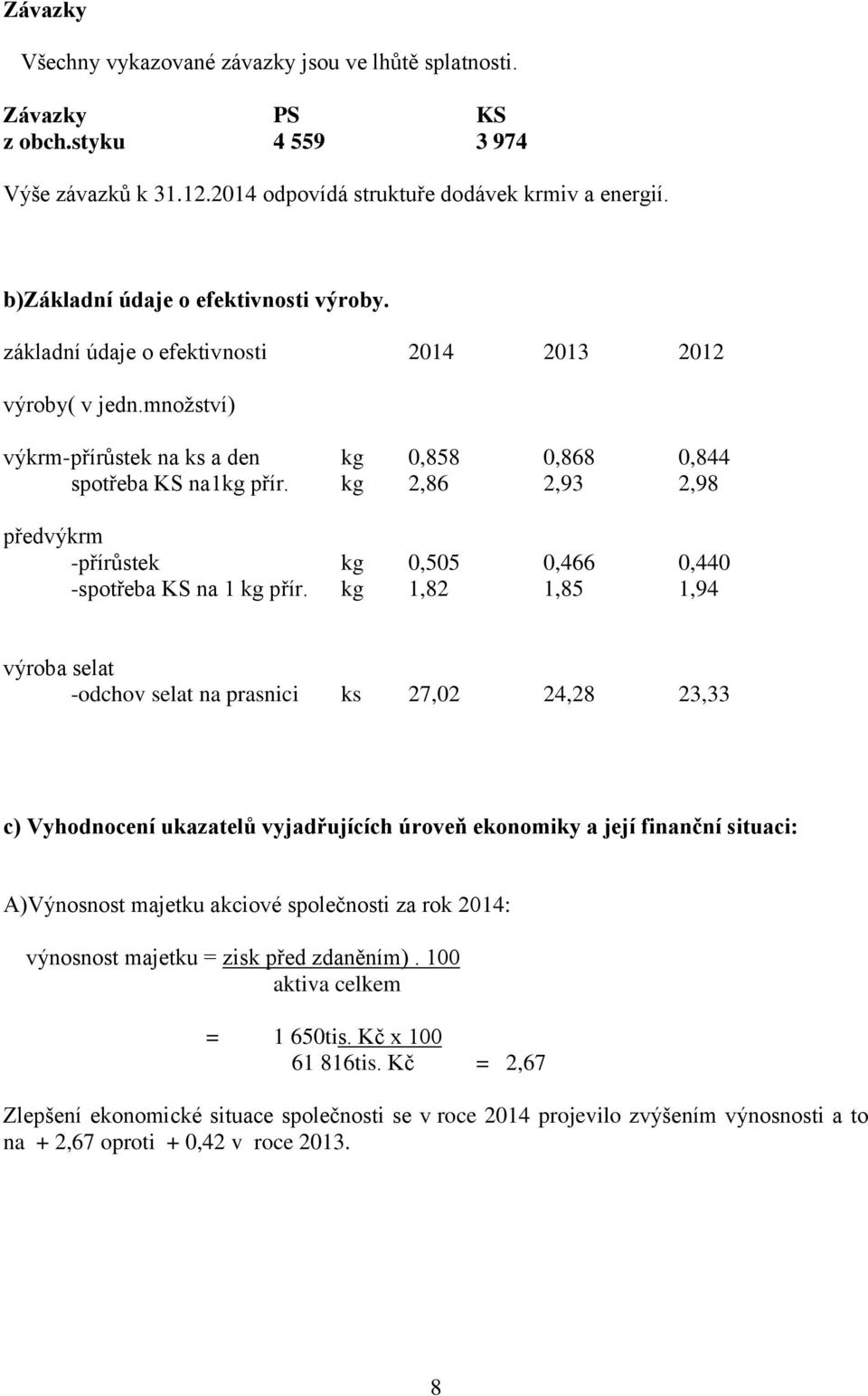 kg 2,86 2,93 2,98 předvýkrm -přírůstek kg 0,505 0,466 0,440 -spotřeba KS na 1 kg přír.