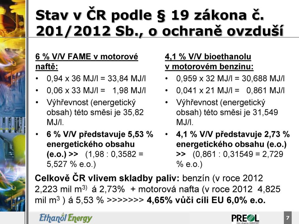 6 % V/V představuje 5,53 % energetického 