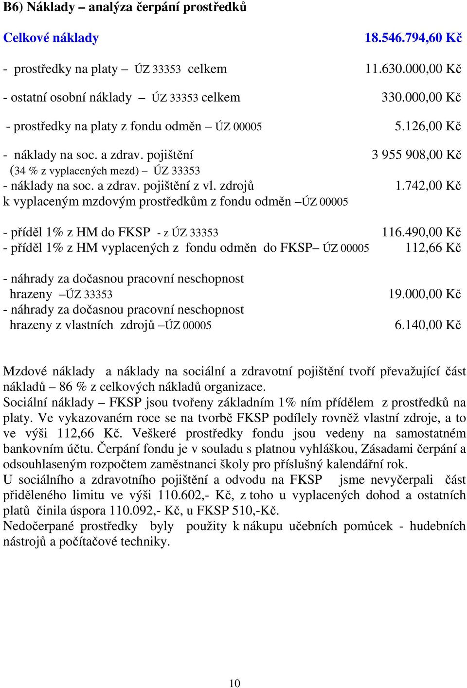 zdrojů 1.742,00 Kč k vyplaceným mzdovým prostředkům z fondu odměn ÚZ 00005 - příděl 1% z HM do FKSP - z ÚZ 33353 116.