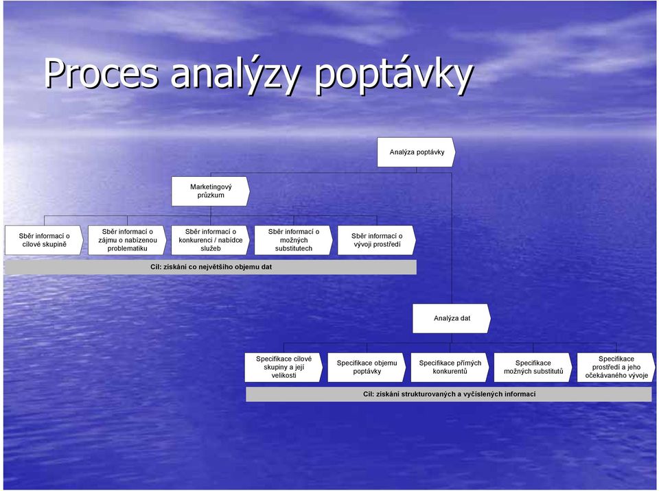 získání co největšího objemu dat Analýza dat Specifikace cílové skupiny a její velikosti Specifikace objemu poptávky Specifikace