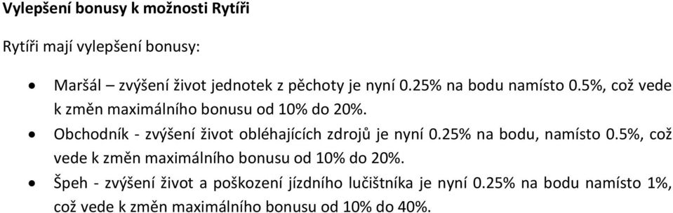 Obchodník - zvýšení život obléhajících zdrojů je nyní 0.25% na bodu, namísto 0.