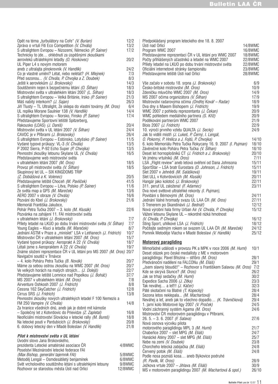 Handlík) 24/2 Co je vlastně umění? Létat, nebo nelétat? (H. Mlejnek) 7/3 Před sezonou... (V. Chvála, P. Chvojka a Z. Doubek) 8/3 Ještě k aerovlekům (J.