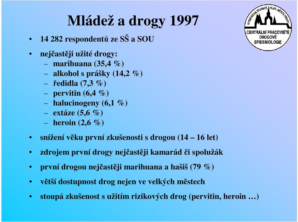 zkušenosti s drogou (14 16 let) zdrojem první drogy nejastji kamarád i spolužák první drogou nejastji marihuana