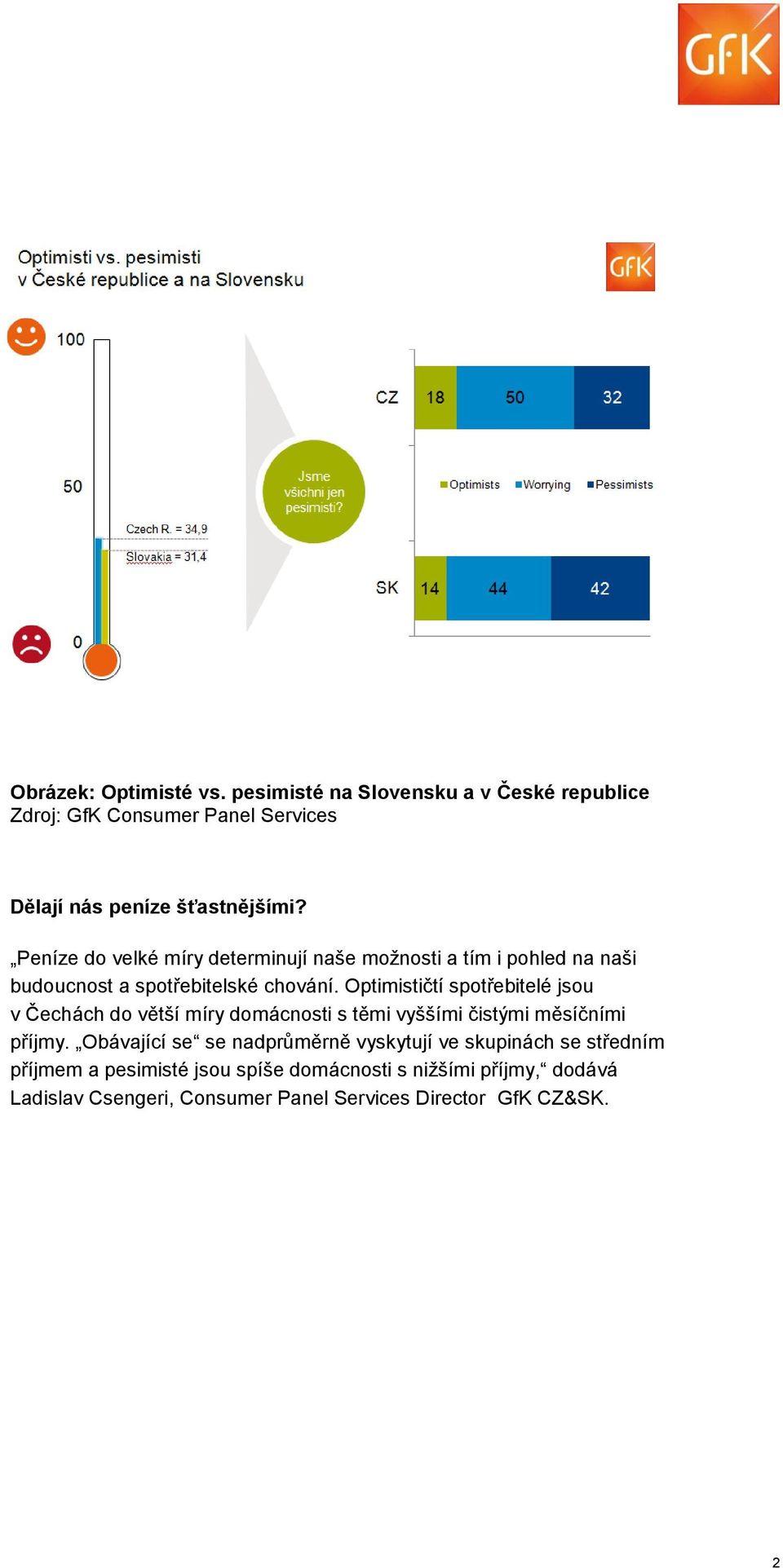 Optimističtí spotřebitelé jsou v Čechách do větší míry domácnosti s těmi vyššími čistými měsíčními příjmy.