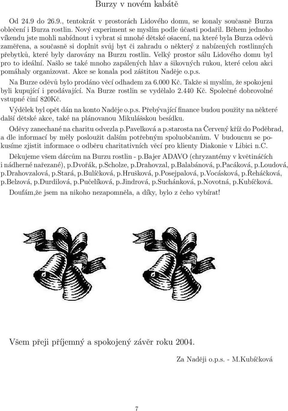 které byly darovány na Burzu rostlin. Velký prostor sálu Lidového domu byl pro to ideální. Našlo se také mnoho zapálených hlav a šikovných rukou, které celou akci pomáhaly organizovat.