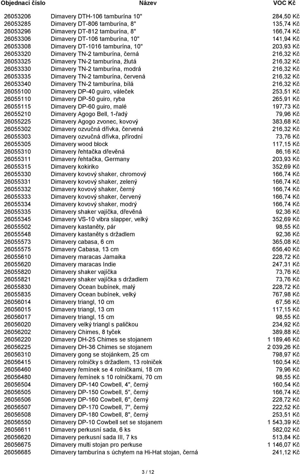 Kč 26053335 Dimavery TN-2 tamburína, červená 216,32 Kč 26053340 Dimavery TN-2 tamburína, bílá 216,32 Kč 26055100 Dimavery DP-40 guiro, váleček 253,51 Kč 26055110 Dimavery DP-50 guiro, ryba 265,91 Kč