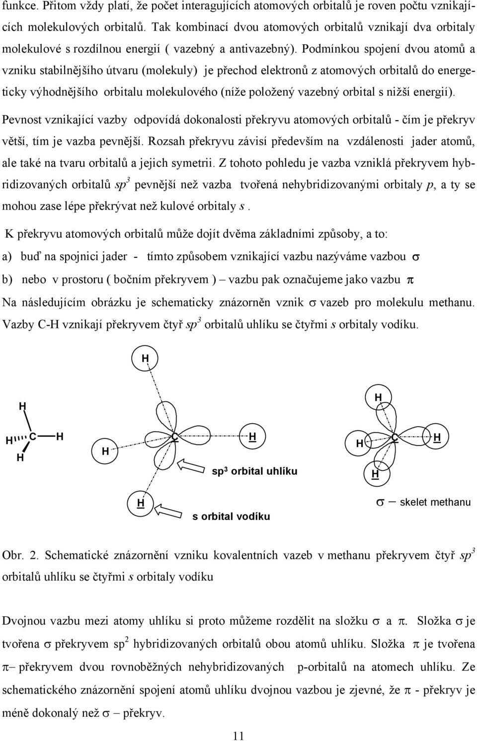 Podmínkou spojení dvou atomů a vzniku stabilnějšího útvaru (molekuly) je přechod elektronů z atomových orbitalů do energeticky výhodnějšího orbitalu molekulového (níže položený vazebný orbital s