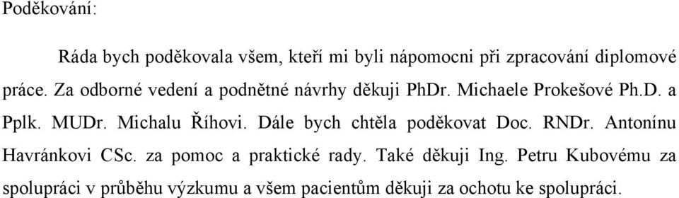 Michalu Říhovi. Dále bych chtěla poděkovat Doc. RNDr. Antonínu Havránkovi CSc.